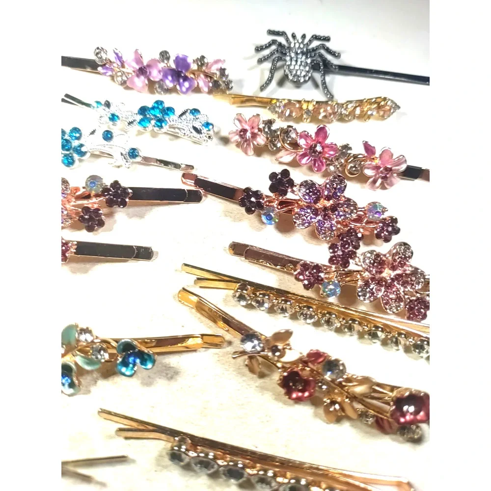 Lot Of 15 Fancy Bobby Pin Hair Barrettes Colorful Rhinestone